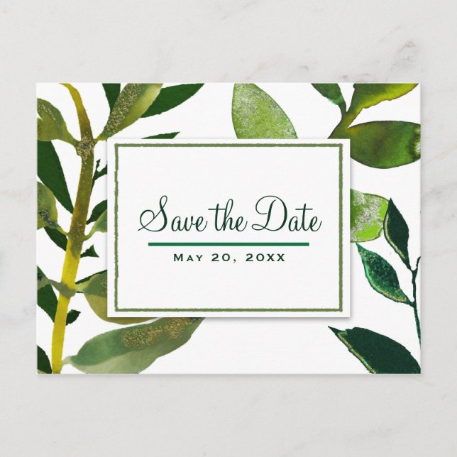 Carte Postale Faire-part Feuilles de plante glamour botanique vert Enregist (Devant)