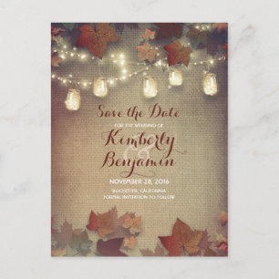 Carte Postale Faire-part Feuilles d'érable et pots Mason Fall Save the Date