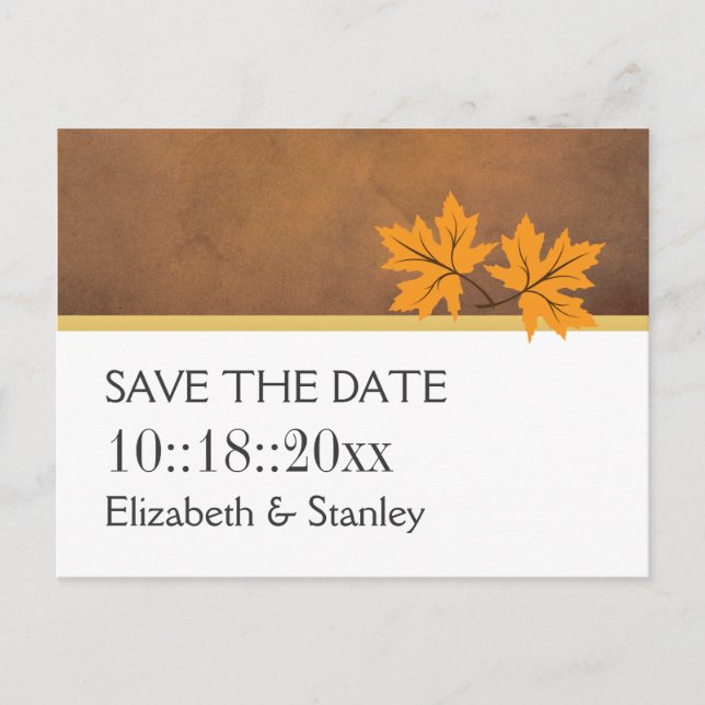Carte Postale Faire-part Feuilles d'érable orange au mariage marron Enregis (Devant)