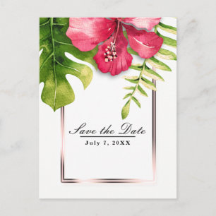 Carte Postale Faire-part Feuilles d'Hibiscus tropicaux blancs Enregistrer l