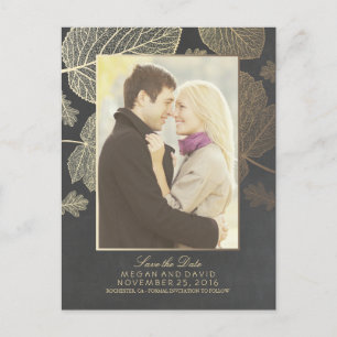 Carte Postale Faire-part Feuilles d'or photo d'automne Enregistrer la date