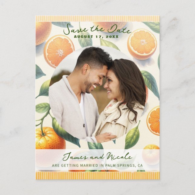 Carte Postale Faire-part Feuilles d'orange d'agrumes à l'aquarelle Enregist (Devant)