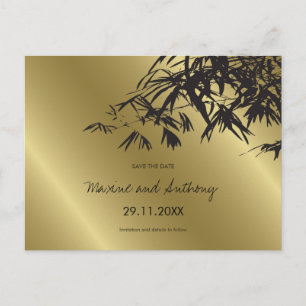 Carte Postale Faire-part Feuilles En Bambou Noir Sur Or Asiatique Enregistr