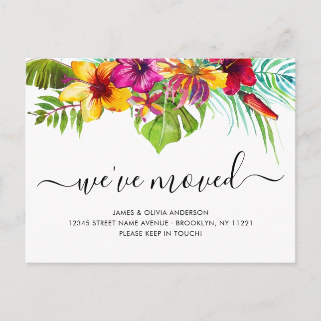 Carte Postale Faire-part Feuilles floraux tropicaux Nous avons déménagé Nou (Devant)