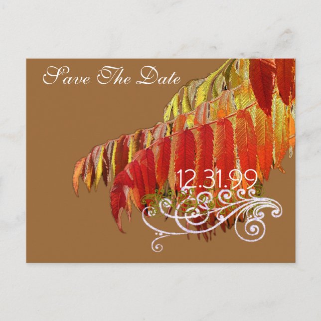 Carte Postale Faire-part Feuilles Sauvegarder La Date (Devant)