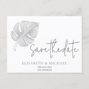 Carte Postale Faire-part Feuilles tropicales en relief simple et doux