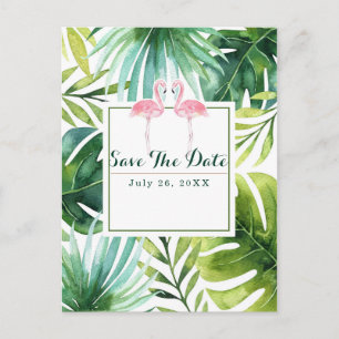 Carte Postale Faire-part Feuilles tropicales et flamants roses Mariage Épar