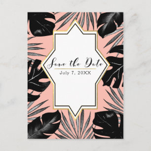 Carte Postale Faire-part Feuilles Tropicales Noires Corail Doré Save the Da