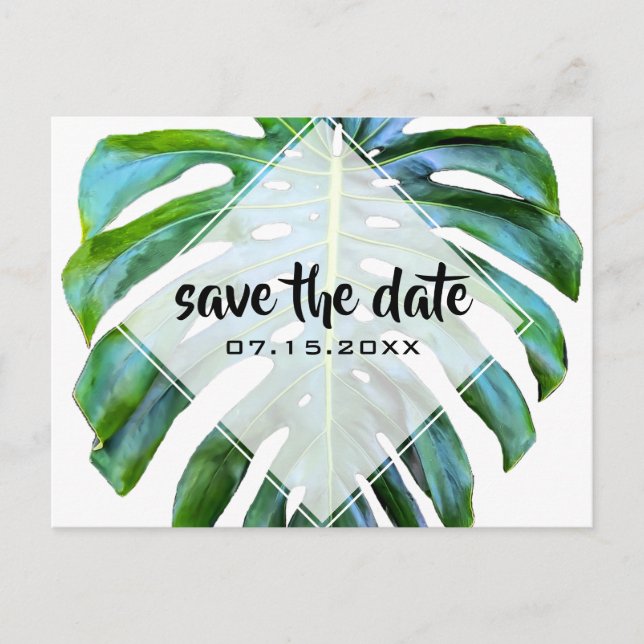 Carte Postale Faire-part Feuilles Tropicales Tendances Végétaliennes Étape  (Devant)