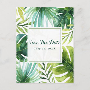 Carte Postale Faire-part Feuilles tropicaux Mariage hawaïen Enregistrer la