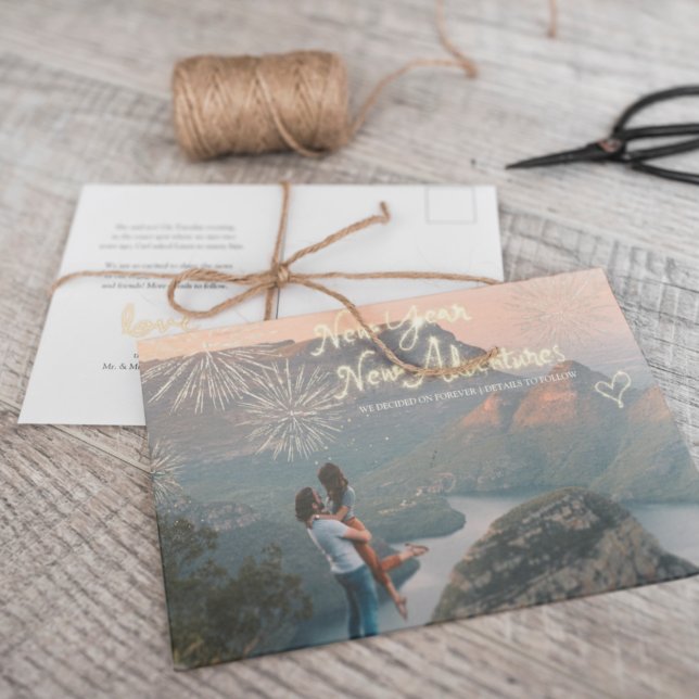 Carte Postale Faire-part Feux d'artifice et Étoiles | Engagement photo du N (Créateur téléchargé)