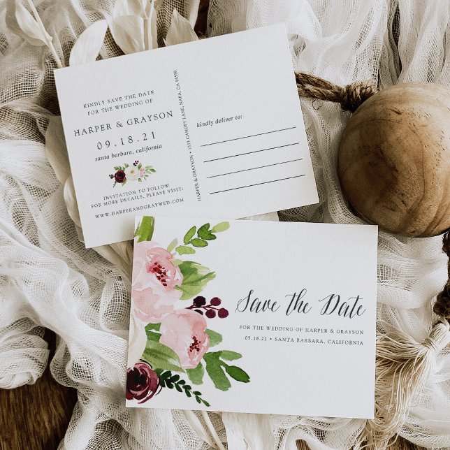 Carte Postale Faire-part Fiançailles Blush Romance (Créateur téléchargé)