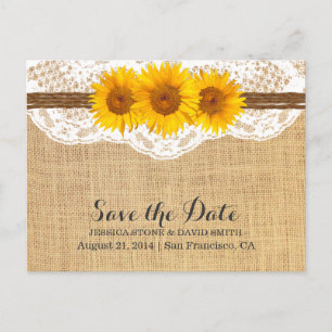 Carte Postale Faire-part Ficelle et dentelle de tournesol toile de jute Sav
