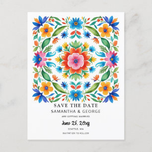 Carte Postale Faire-part Fiesta Florale Mexicaine Enregistrer La Date