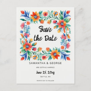 Carte Postale Faire-part Fiesta Florale Mexicaine Enregistrer La Date