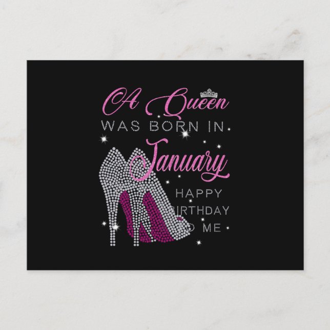 Carte Postale Faire-part Fille d'anniversaire | Une reine est née en janvie (Devant)