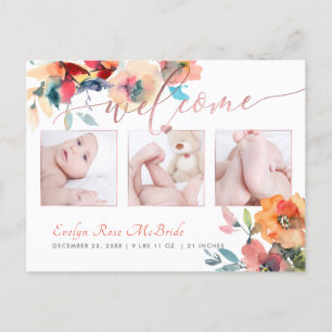 Carte Postale Faire-part Fille de PixDezines aquarelle florale