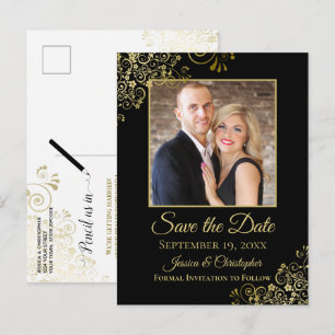 Carte Postale Faire-part Fines dorures sur une photo de mariage à sauver la