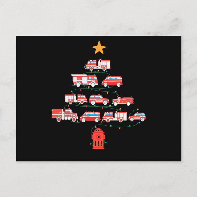 Carte Postale Faire-part Firefighter Fire Truck Christmas Tree.Png (Devant)