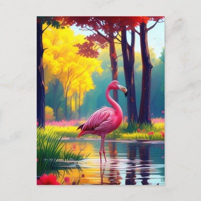 Carte Postale Faire-part Flamant debout dans le lac-365476 (Devant)