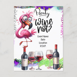 Carte Postale Faire-part Flamant rose Amateur de vin fête d'anniversaire