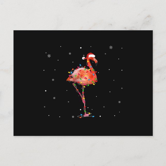 Carte Postale Faire-part Flamant rose amusant Noël Lumière Vêtements mignon (Devant)