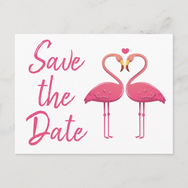Carte Postale Faire-part Flamant rose rose Enregistrer le Mariage Fiançaill (Devant)