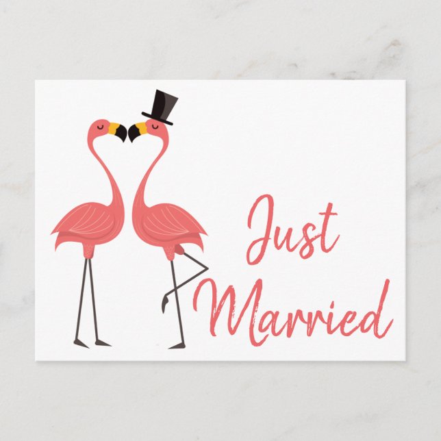 Carte Postale Faire-part Flamant rose rose juste marié Tropical Mariage Amo (Devant)