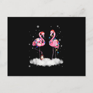 Carte Postale Faire-part Flamant rose sapin de Noël Santa Hat Lumière