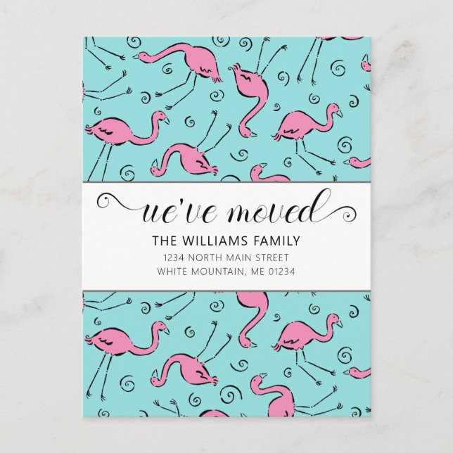 Carte Postale Faire-part Flamant Rose Tropical sur Aqua en Mouvement (Devant)
