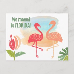 Carte Postale Faire-part Flamants roses tirés à la main Nous avons déménagé