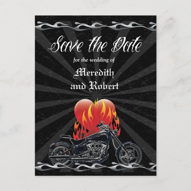 Carte Postale Faire-part Flaming Love Biker Enregistrer la date (Devant)