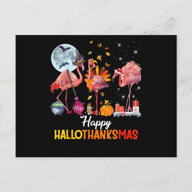 Carte Postale Faire-part Flamingo | Halloween des flamants et joyeux Noël (Devant)
