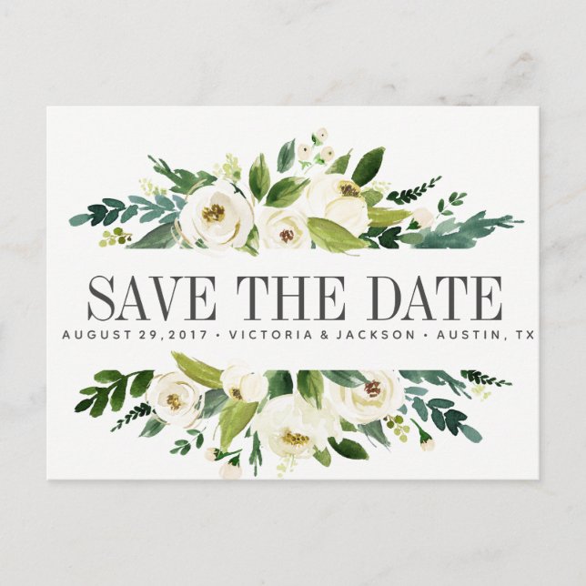 Carte Postale Faire-part Fleur Blanche  | Mariage rustique floral  AVIS DE  (Devant)