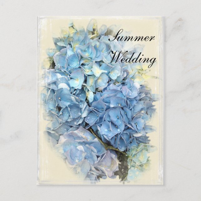 Carte Postale Faire-part Fleur d'hortensia bleu Mariage d'été Enregistrer l (Devant)