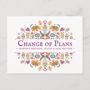 Carte Postale Faire-part Fleur indienne Eléphant Mariage CHANGEMENT DE PLAN
