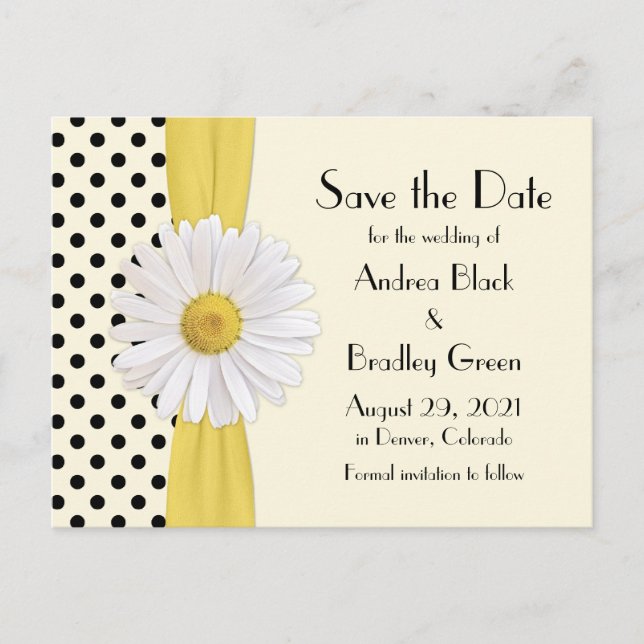 Carte Postale Faire-part Fleur Marguerite Shasta Polka Dot Mariage Épargnez (Devant)