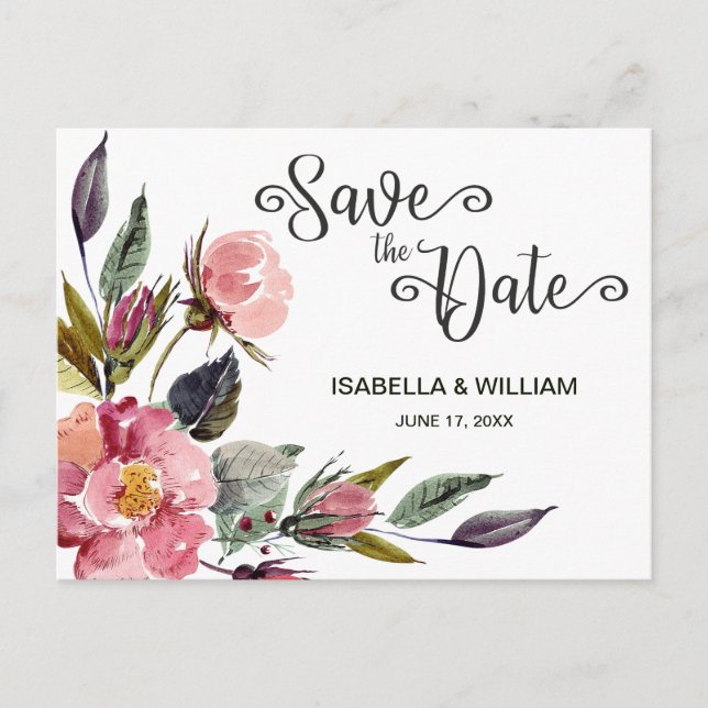Carte Postale Faire-part Fleur sauvage Summer Boho Enregistrer la date Mari (Devant)