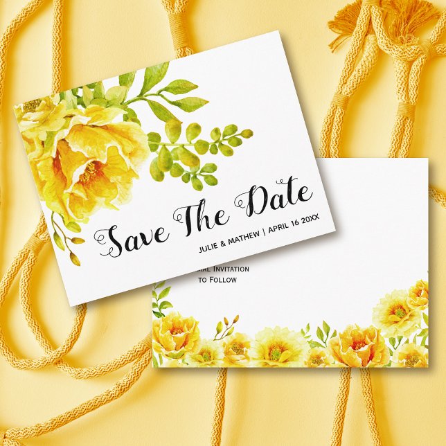 Carte Postale Faire-part Fleurs aquarelles jaunes mariage Save the Date (Créateur téléchargé)
