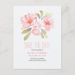 Carte Postale Faire-part Fleurs aquarelles romantique enregistrer la date