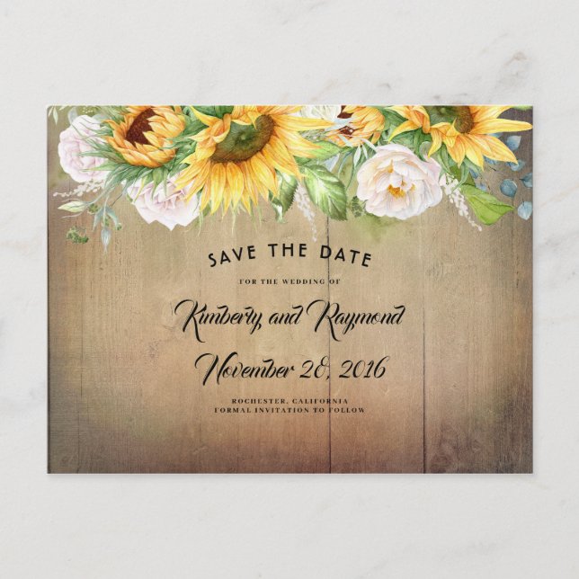 Carte Postale Faire-part Fleurs blanches et tournesols tombent Économisez l (Devant)