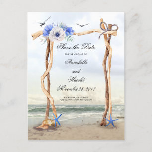 Carte Postale Faire-part Fleurs Bleues de Plage Enregistrer la Date