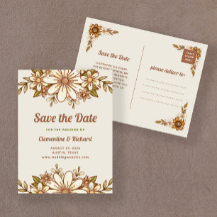 Carte Postale Faire-part Fleurs Boho Retro   Mariage Enregistrer la date