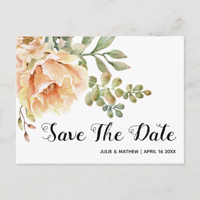 Carte Postale Faire-part Fleurs d'aquarelle mariage fleuri Enregistrer la d (Devant)