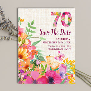 Carte Postale Faire-part Fleurs de 70 ans Lin fleuri 70e anniversaire
