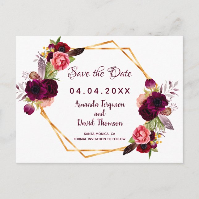 Carte Postale Faire-part Fleurs de Bourgogne blanc de mariage enregistrer l (Devant)