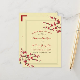 Carte Postale Faire-part Fleurs de cerise Arbre de Sakura Sauver La Date