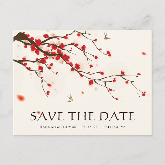 Carte Postale Faire-part Fleurs de Cerisier Aquarelle Mariage Enregistrer l (Devant)