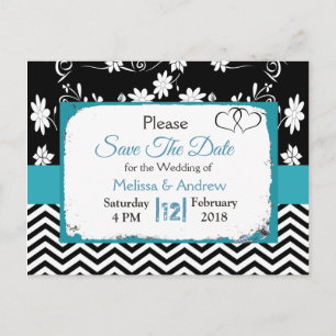 Carte Postale Faire-part Fleurs de coeur noires et bleues Enregistrez la da