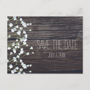 Carte Postale Faire-part Fleurs de Gypsophile & Bois Rustique Foncé Save Da